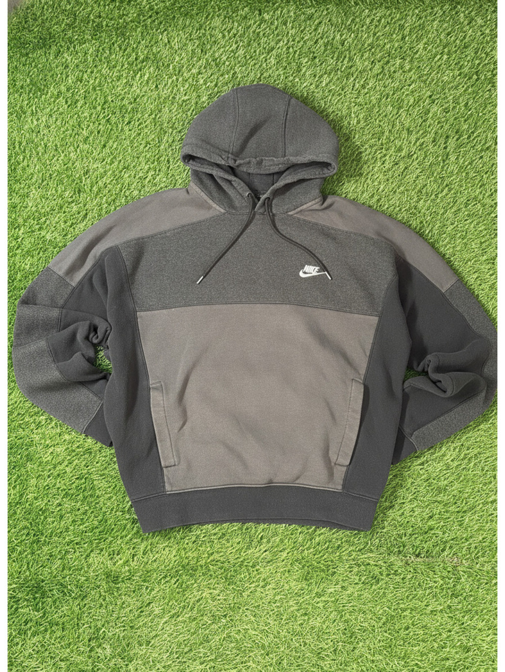 2000s Nike Hoodie Colorblock Fleece Pullover Gray Black Mens Size M